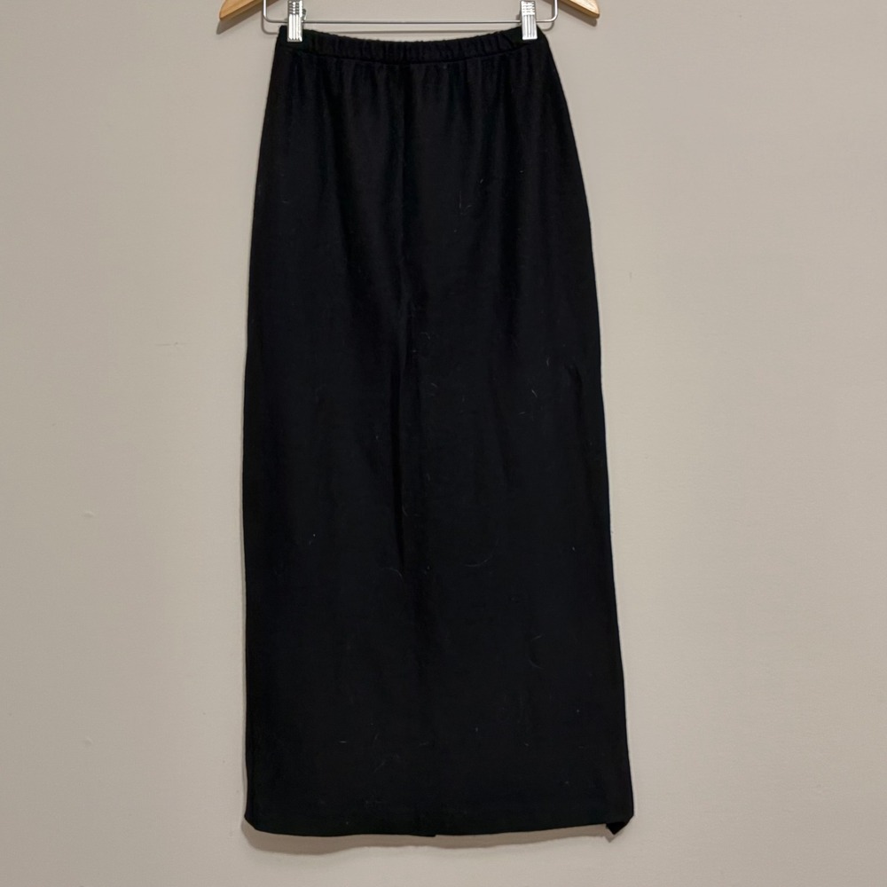 Eileen Fisher Black Knit Maxi Skirt Elastic Waist Made in USA Size M